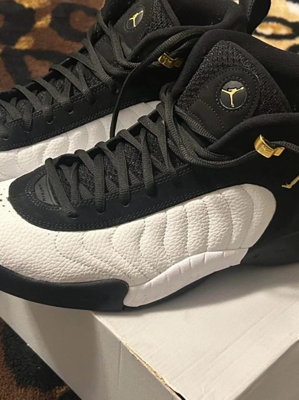 Jordan Men's Black White with Gold Jumpman Sneakers
